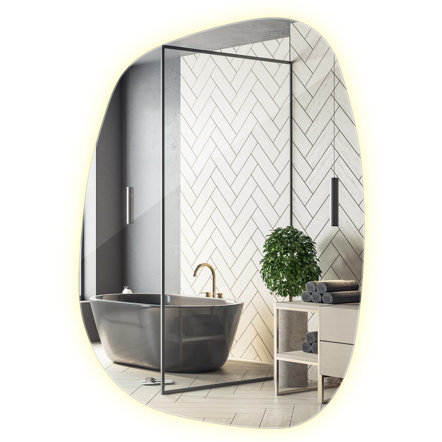 Miroir LED salle de bain 49x34 cm wavy rétroéclairé organique asymétrique