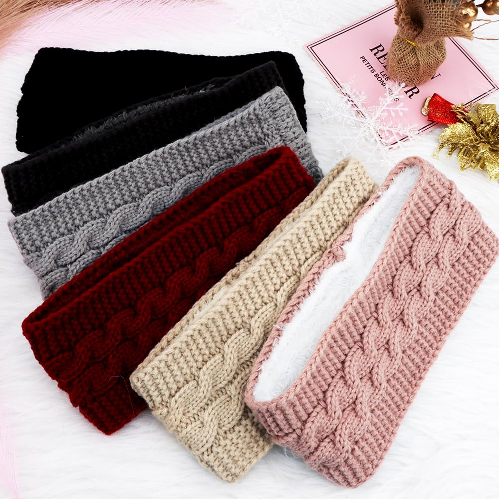 TOBATOBA 6 Pack Winter Headbands for Women Fuzzy Fleece Lined Ear Warmers Headband Thick Knit Ear Muffs for Winter Accessories Ear Covers Cold Weather Christmas Gift Stocking Stuffers for Women - Image 6