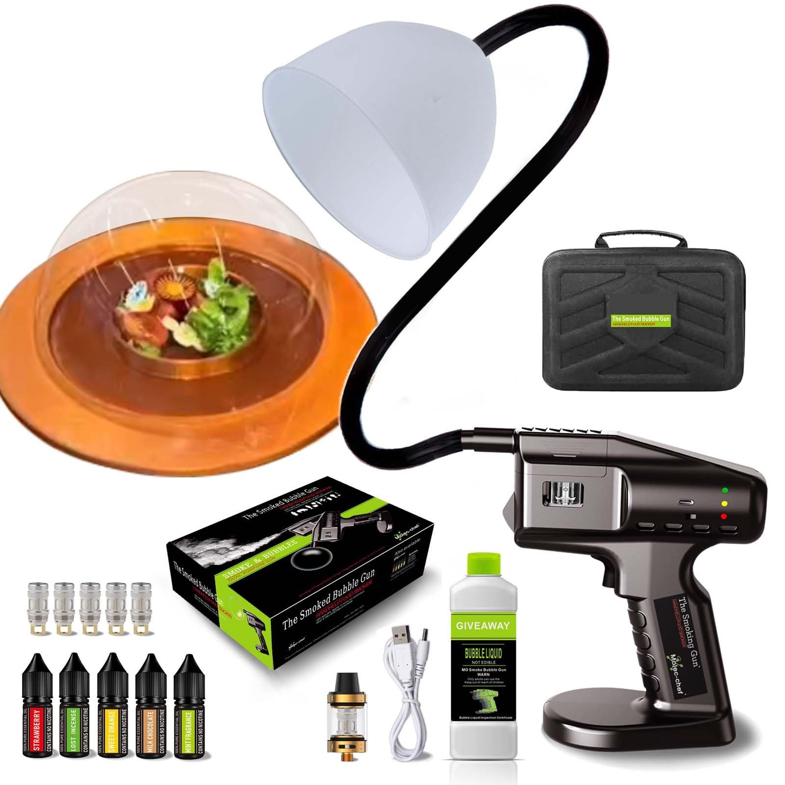 Handheld Portable Smoke Bubble Gun, Bartending Smoke Maker, DIY Tools for Classy Smoke, for Classy Smoke, Food, Cocktails, Meat, Drinks, with Bubble Liquid & Essential Oil(1)