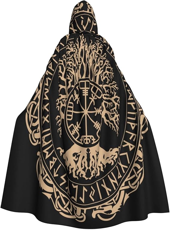 Nordic Mythology Viking Odin Symbols Hooded Robe Adult Cloak Long Cape Hoodie For Christmas Halloween Cosplay Costumes