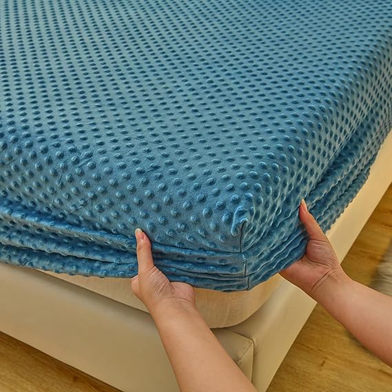 ZIQINPSQ Coral Velvet Fitted Sheet-Thickened Cold-Resistant and Warm Bed Sheets-Soft Velvet Fleece Fitted Sheets with-Elastic All Around. (CadetBlue, Full)
