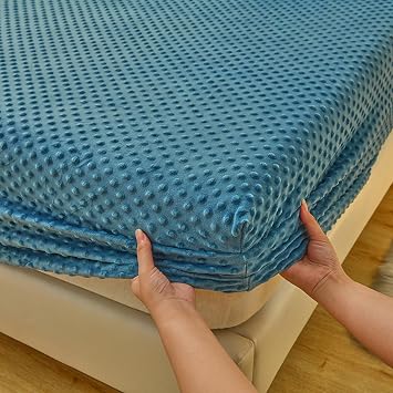 ZIQINPSQ Coral Velvet Fitted Sheet-Thickened Cold-Resistant and Warm Bed Sheets-Soft Velvet Fleece Fitted Sheets with-Elastic All Around. (CadetBlue, Full)