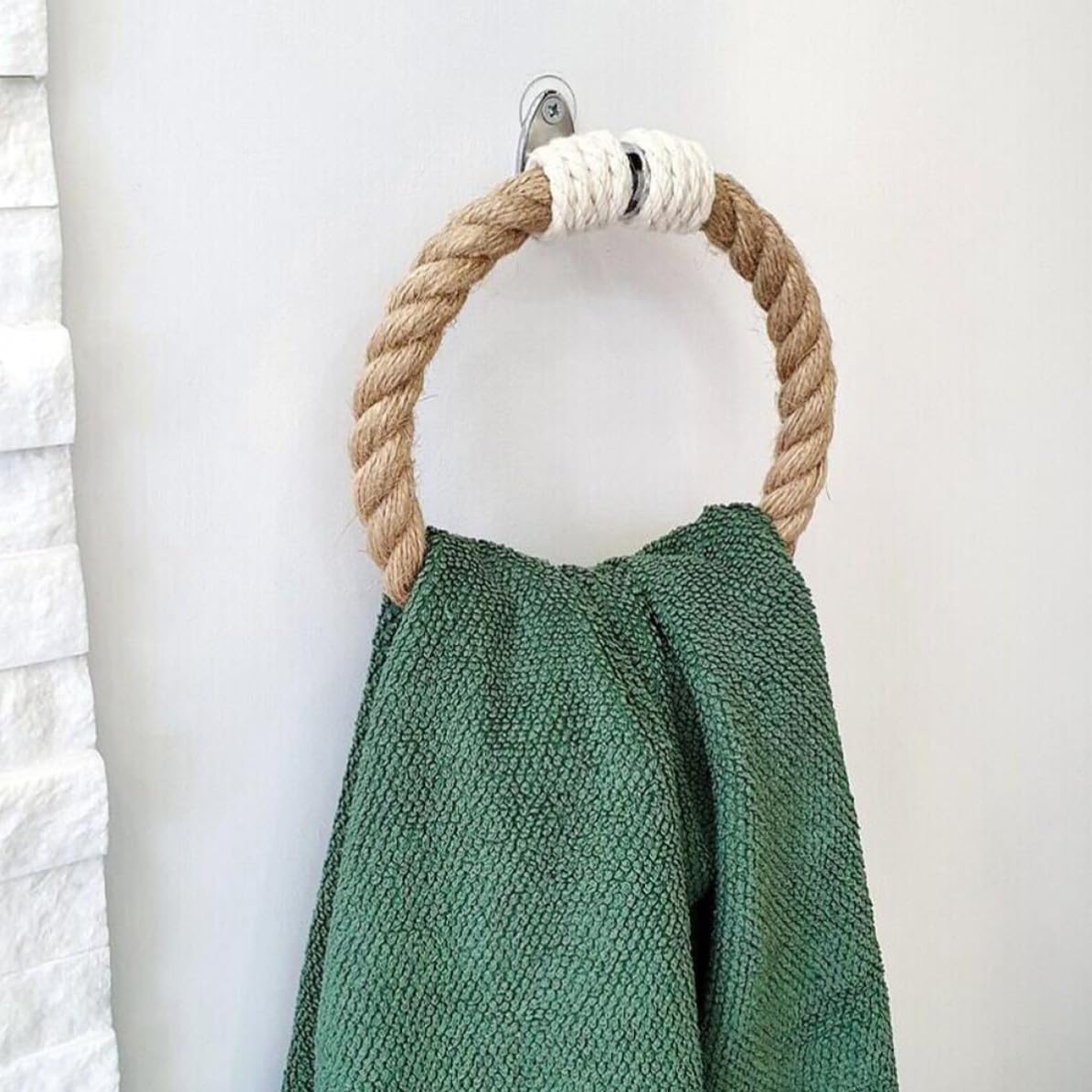 Hand Towel Holder Decorative Iron and Rope Material Bohemian Style Wall Mounted Bathroom Towel Rack Easy to Install Safe and Functional for Bedroom or Kitchen Use