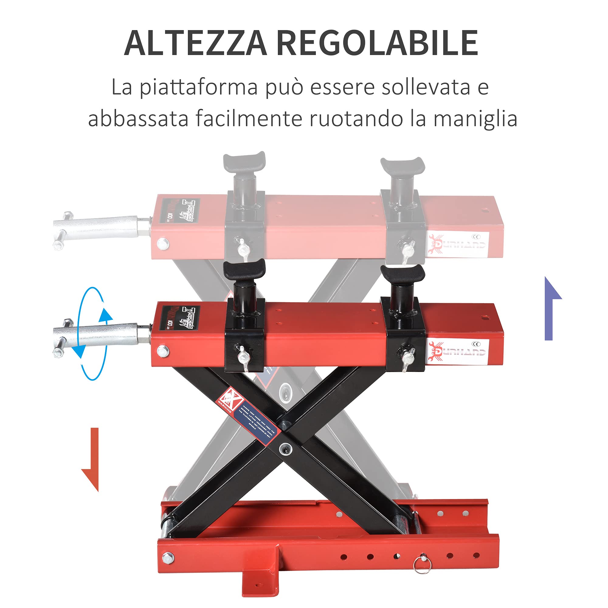 DURHAND Cavalletto Alzamoto a Forbice, Sollevatore Moto, Cavalletto Moto Centrale Regolabile Fino 500kg in Metallo Rosso