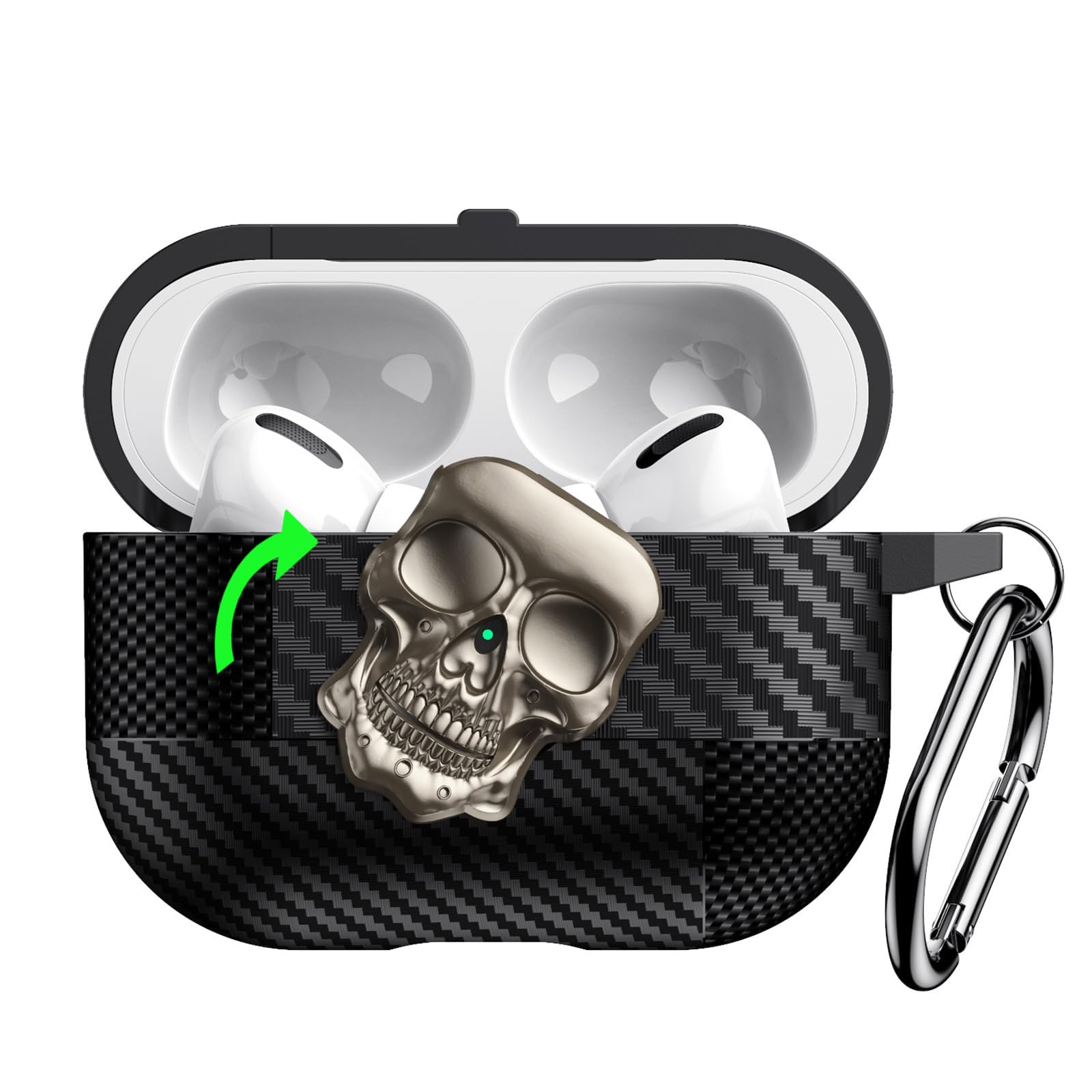for Hard AirPods Pro 3 Case 2025 | Funny 3D Skull Air Pods Pro 3 Case with Lock | with Keychain | Cool Carbon Fiber Airpods 3 Pro Cases for Man Women(Model A2700​​/A2931)(Gold)