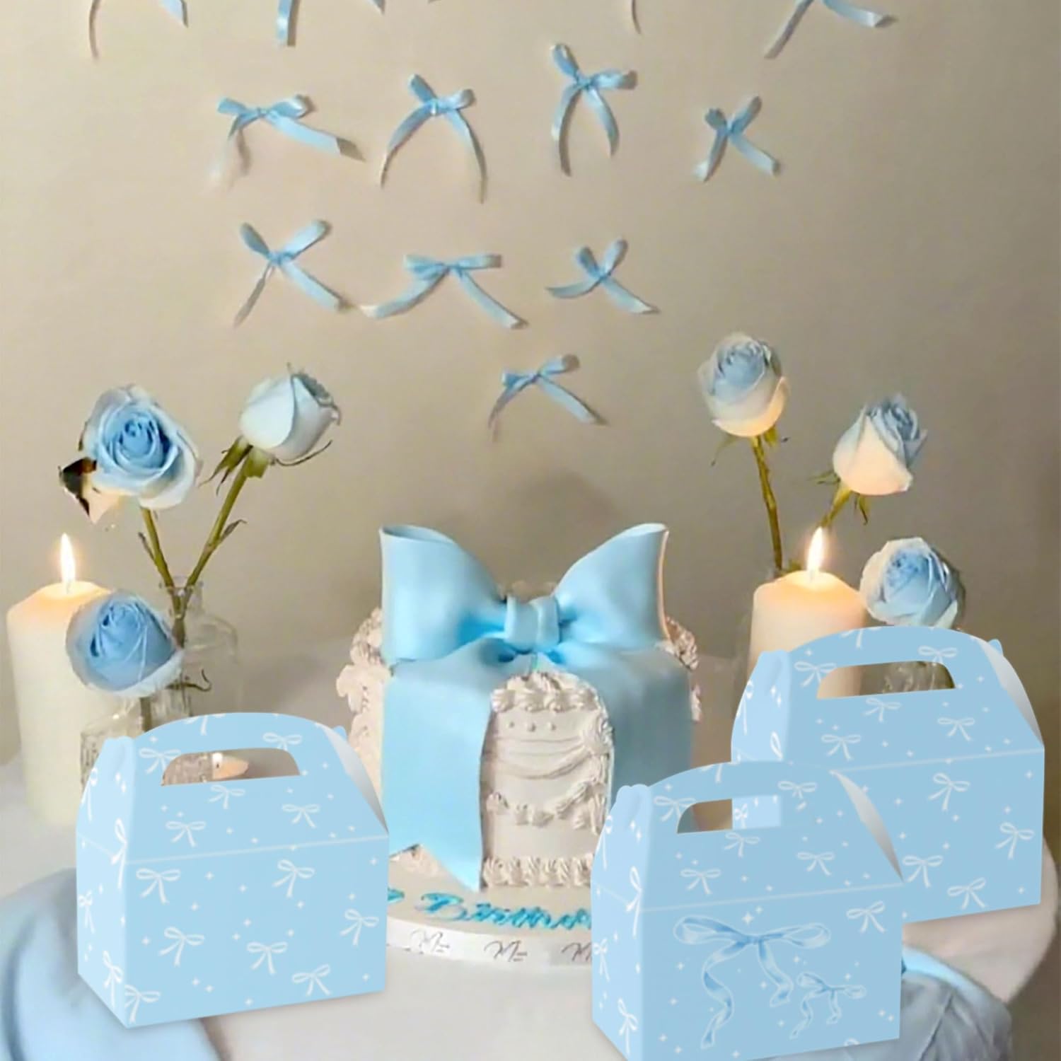 JeVenis 12Pcs Blue Bow Boxes Bow Party Favor Bags Bow Gift Treat Goodies Candy Boxes for Girls Birthday Baby Shower Bachelorette Party Supplies - Image 5