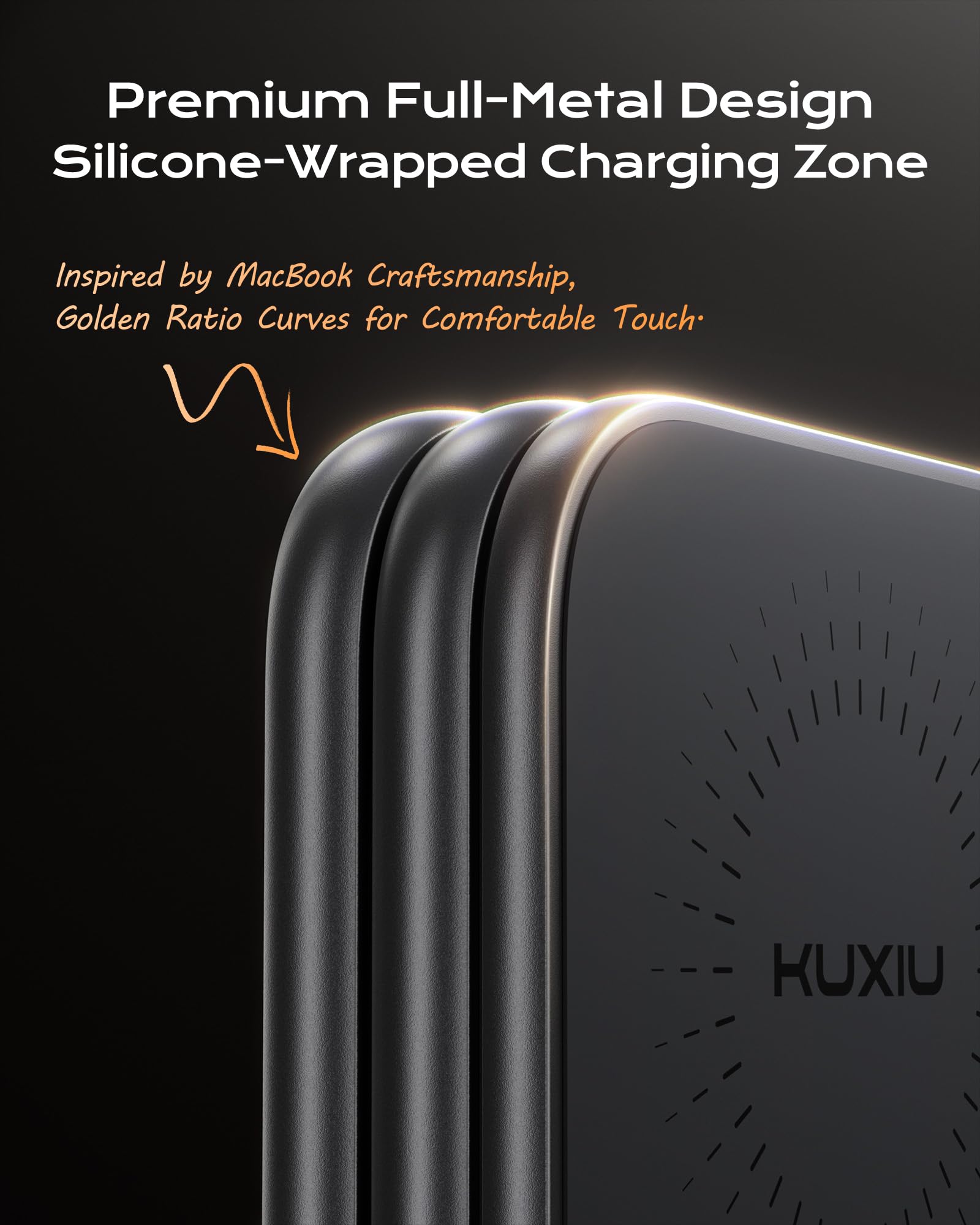 KU XIU X40 Turbo Qi2.2 25W Station de Charge sans Fil Magnétique, Chargeur 3 en 1 Pliable pour iPhone 17–12/Air, 5W pour iWatch Série 11–4/Ultra/SE & Écouteurs sans Fil, Design en Aluminium - Gris