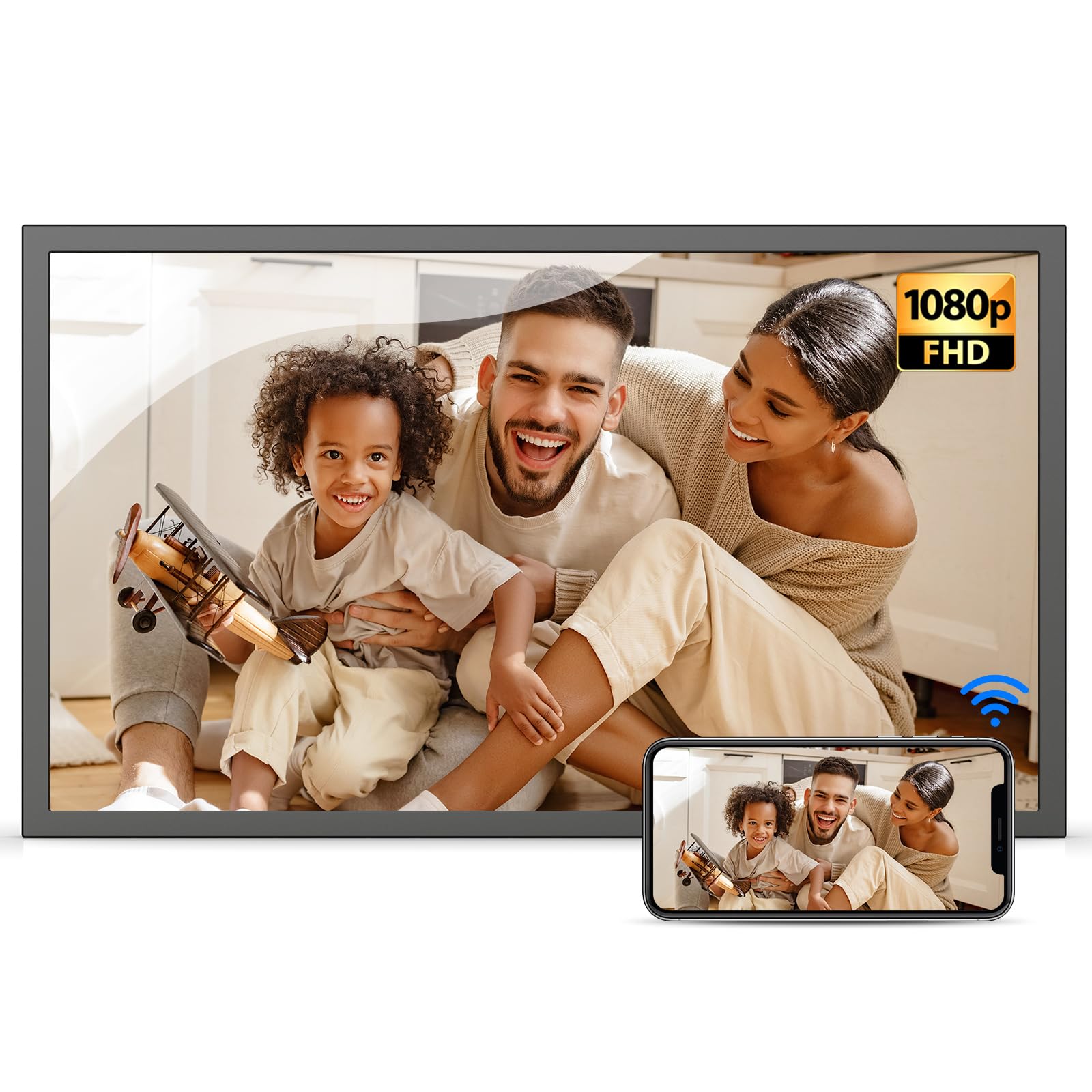 Photo 1 of 21.5-Inch Dual-WiFi Digital Photo Frame - Digital Picture Frame with Full View Angle IPS Screen, Full Function, 32GB, Light Sensor, Wall-Mounted, Share Photos Videos via App, Email, Free Cloud Storage 21.5 inch Smart 32GB