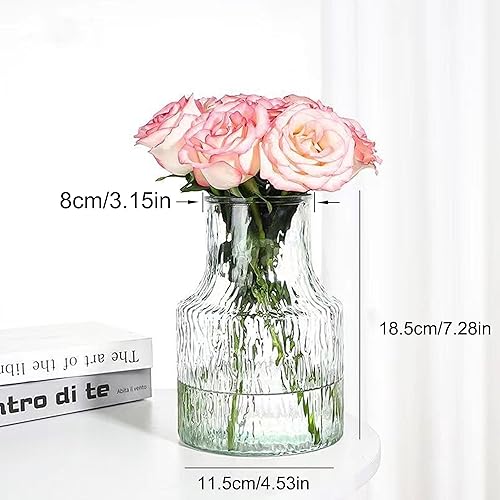 Miniatura 6 de Floreros de cristal transparente de 7.5 pulgadas con diseño texturizado único para centro de mesa del hogar, decoración de escritorio interior,