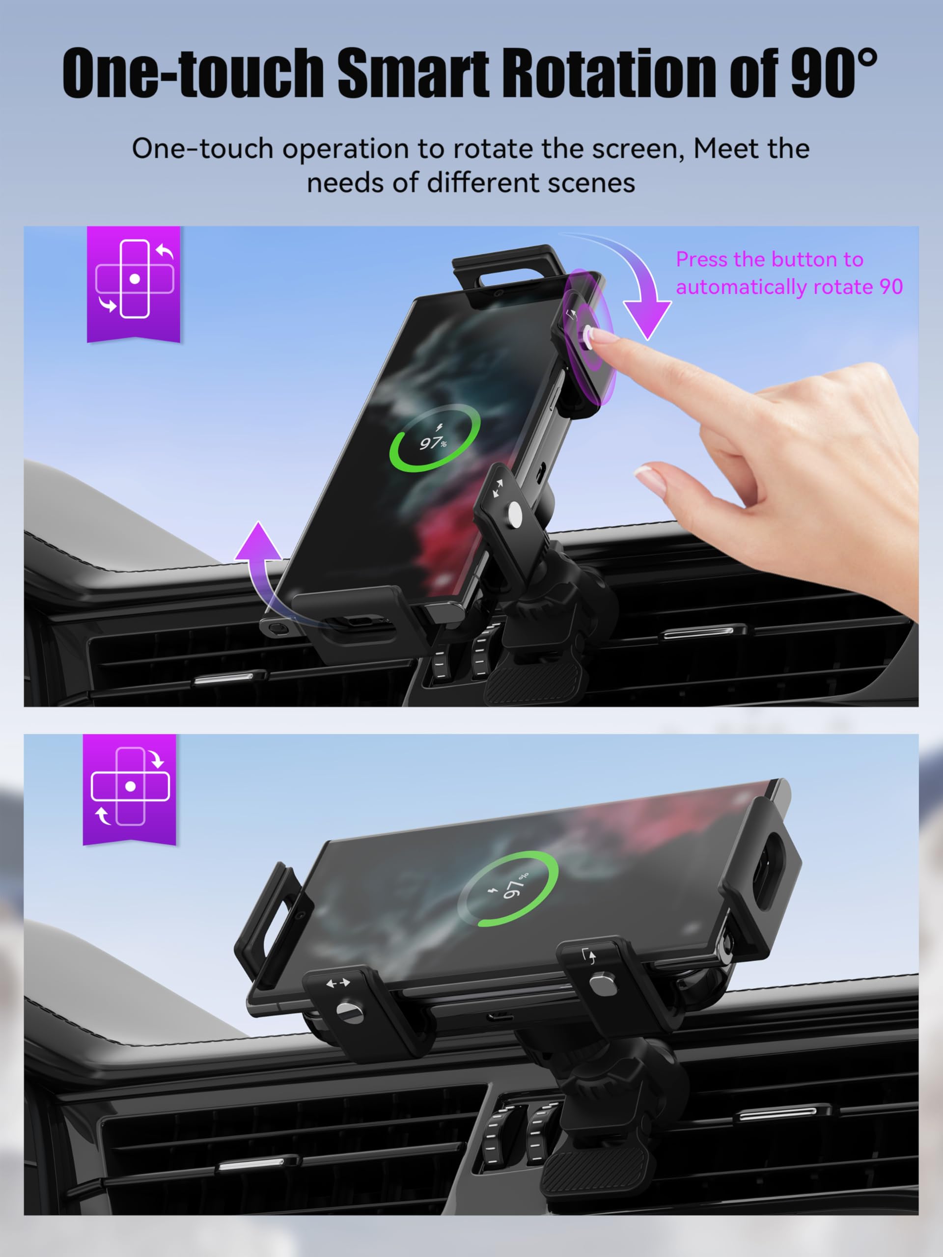 Support de téléphone pour voiture à double bobine, chargeur sans fil voiture QI 15W, compatible avec Samsung Galaxy Z Fold/Flip 6/5/4/3, Support de capteur de téléphone portable pour Google 8a/9 pro/9