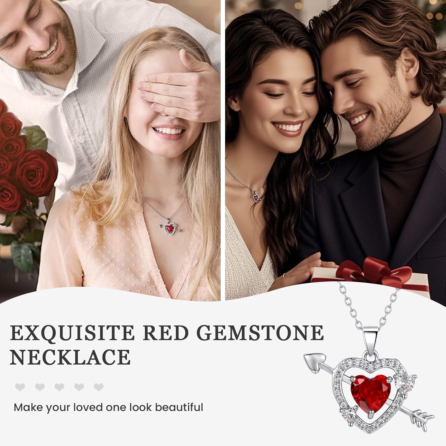 Lolitta Red Crystal Heart Pendant Necklaces For Women, 18k White Gold Plated 18+2 Inch Adjustable Chain, Dainty Jewelry Rose Gifts Set, Anniversary Birthday Mothers Day Gifts For Women Wife Mom Her - Image 4