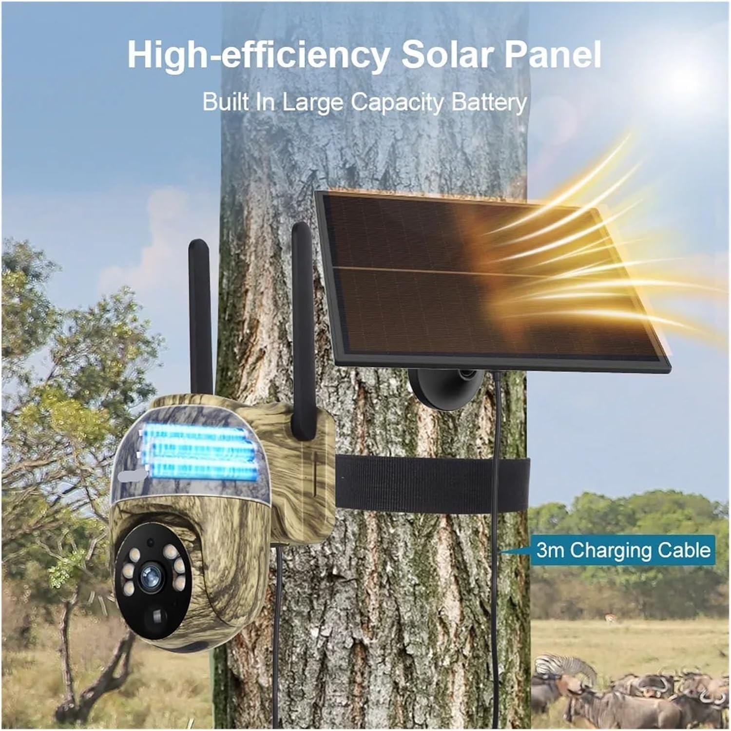 2k 4g Solar Security Cameras WiFi Outdoor 360° Live View Animal Monitoring Camouflage Color Battery Ptz Cam(4mp 4g Add 64g) 4MP WiFi Add 32G