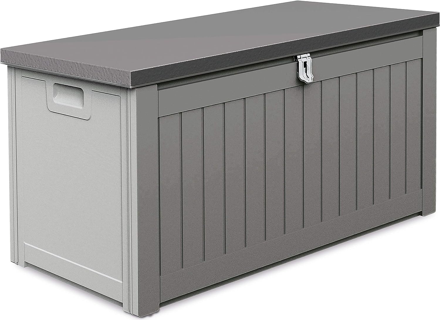 Garden Store Direct 190L Outdoor Plastic Garden Furniture Storage Box With Strapped Lid, 96 x 45 x 49cm - Grey