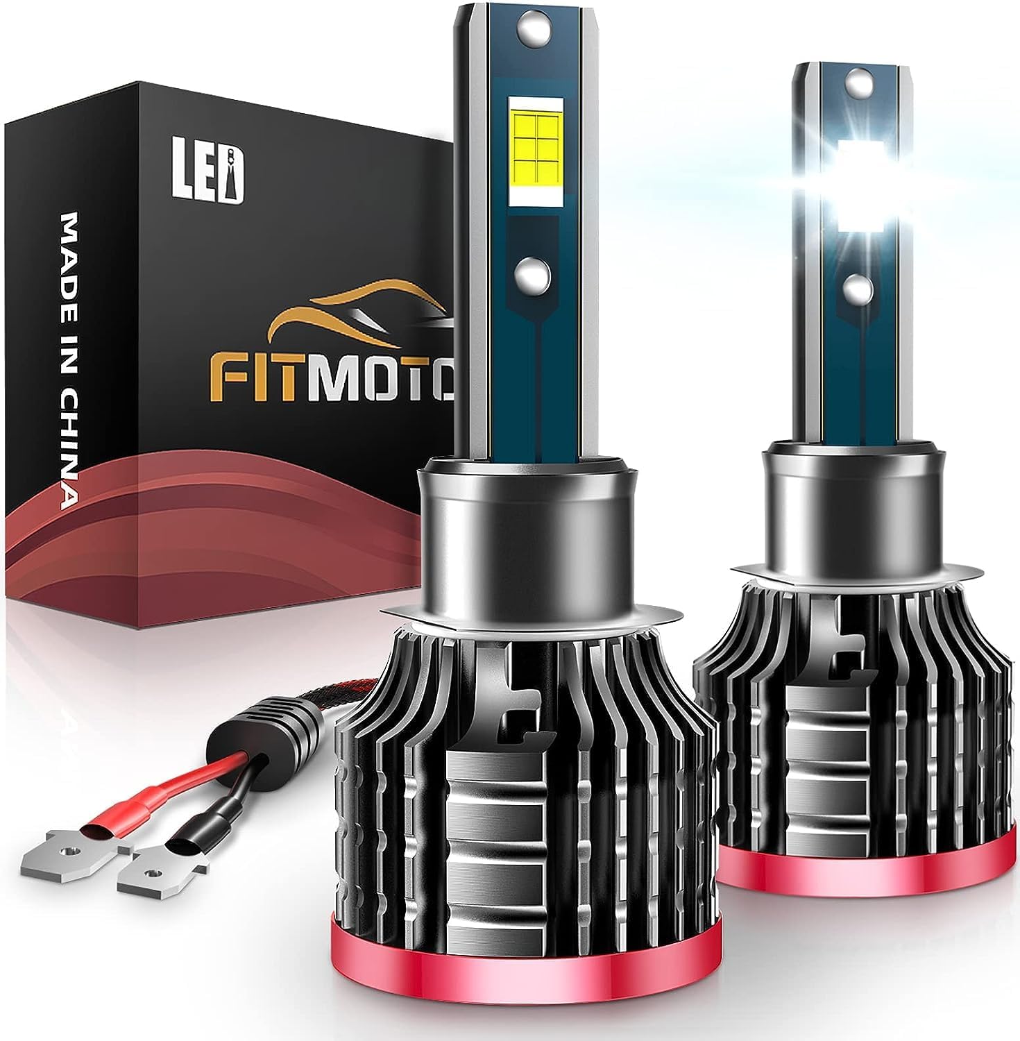 H1 LED Bulbs,80W 16000 Lumens Bright,6500K Cool White LED Fog Light Halogen Replacement IP68 Waterproof, Pack of 2