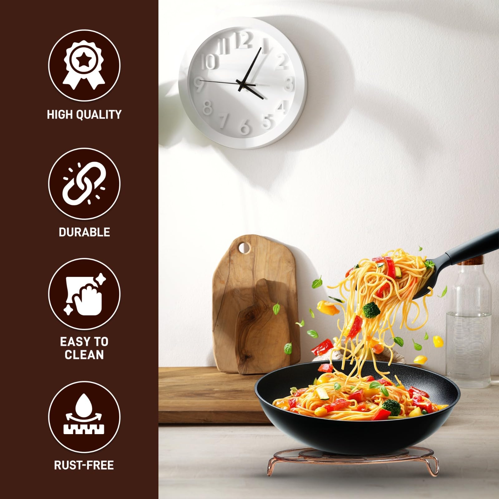 PNJB Sottopentola rotondo in acciaio inox e rame cromato, per cucina, tavolo e cucina, resistente al calore, 2 pezzi