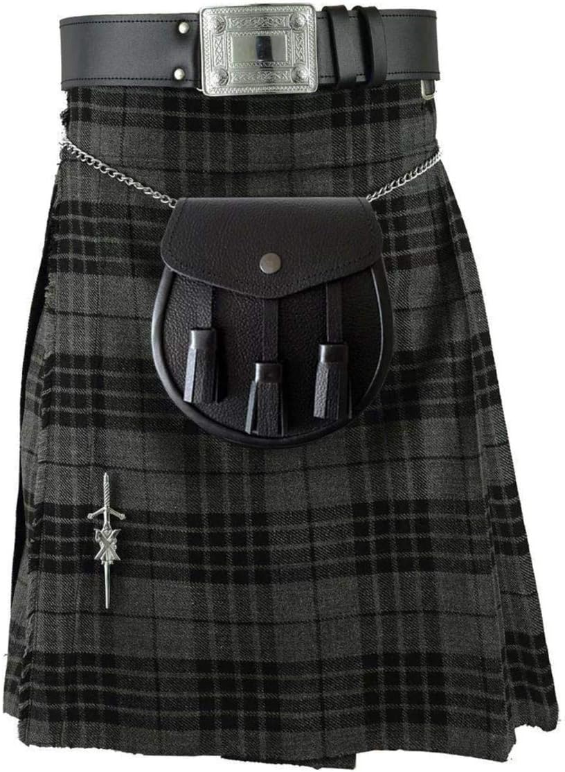 TidoneamGrey Watch Tartan Traditional Kilt Set with Kilts Sporran Belt Buckle Pin (34)