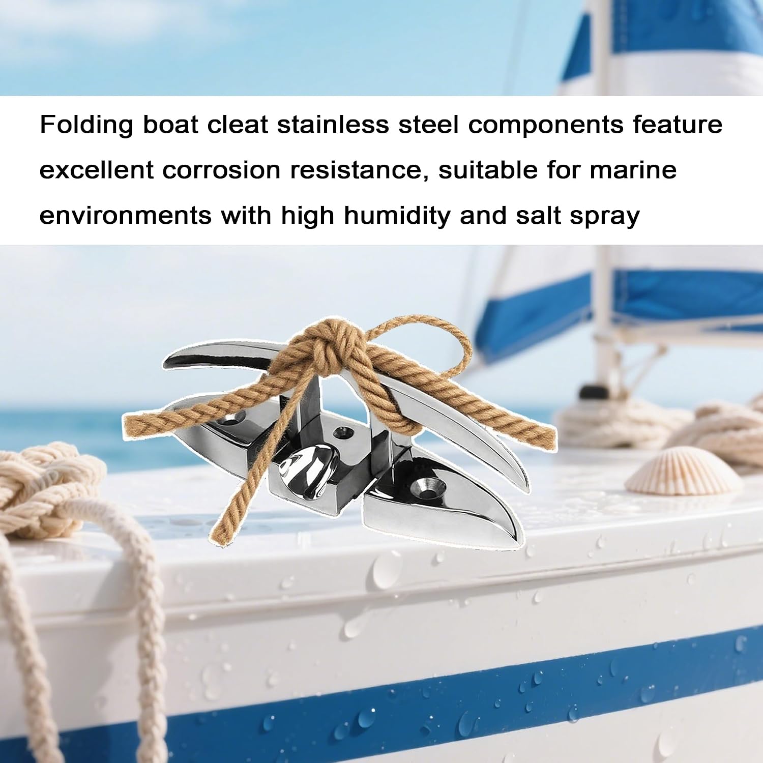 2 Pack 5 inch 316 Stainless Steel Boat Cleat, Flip Up Cleats Folding Cleat | with Screws and Nuts, for Deck and Boat, Dock Line Mooring Accessories, for Kayaks, Yachts & Docks
