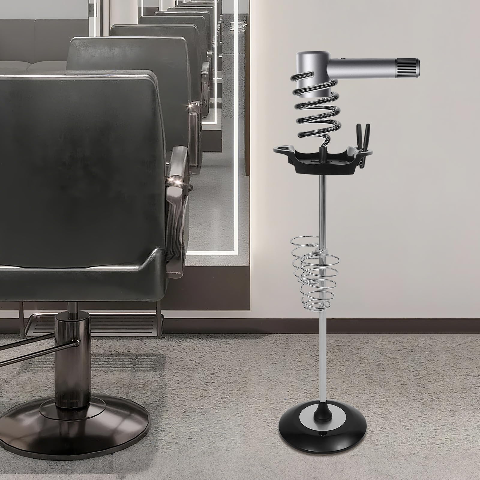 Soporte para secador de pelo de 10 x 35.44 pulgadas, aparatos de peinado con bandeja, dos soportes en espiral, soporte superior acrílico de estilo giratorio para secador de pelo, plancha plana
