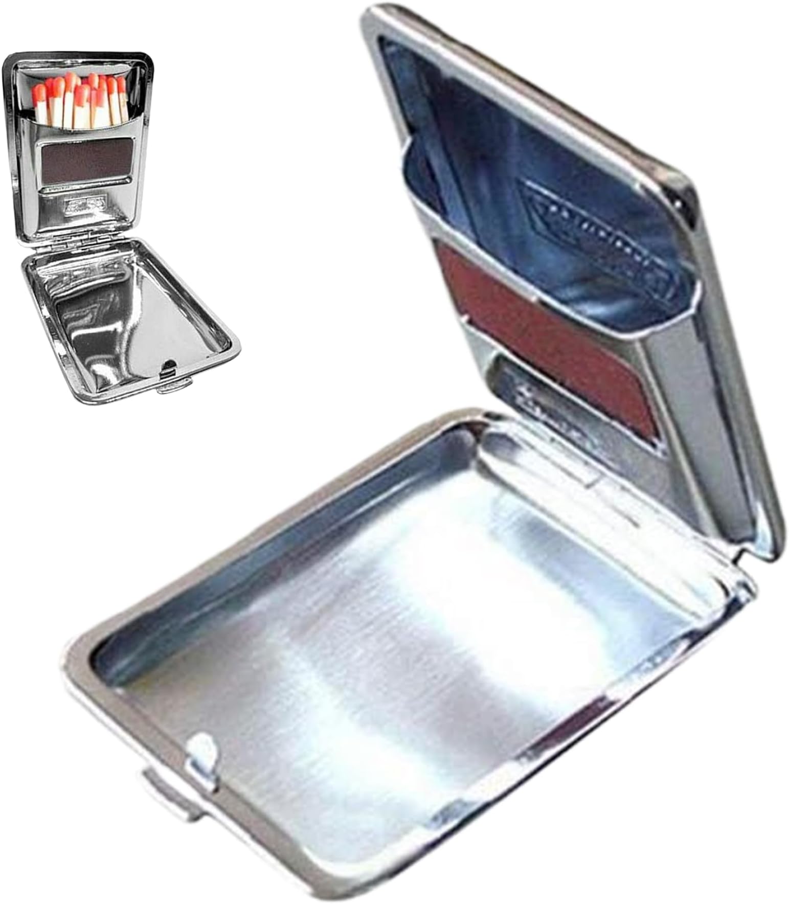 Match Box, Mini Stainless Steel Match Box with Friction Plate, Waterproof Silver Match Holder Mini Portable Match Stash Box for Match Storage