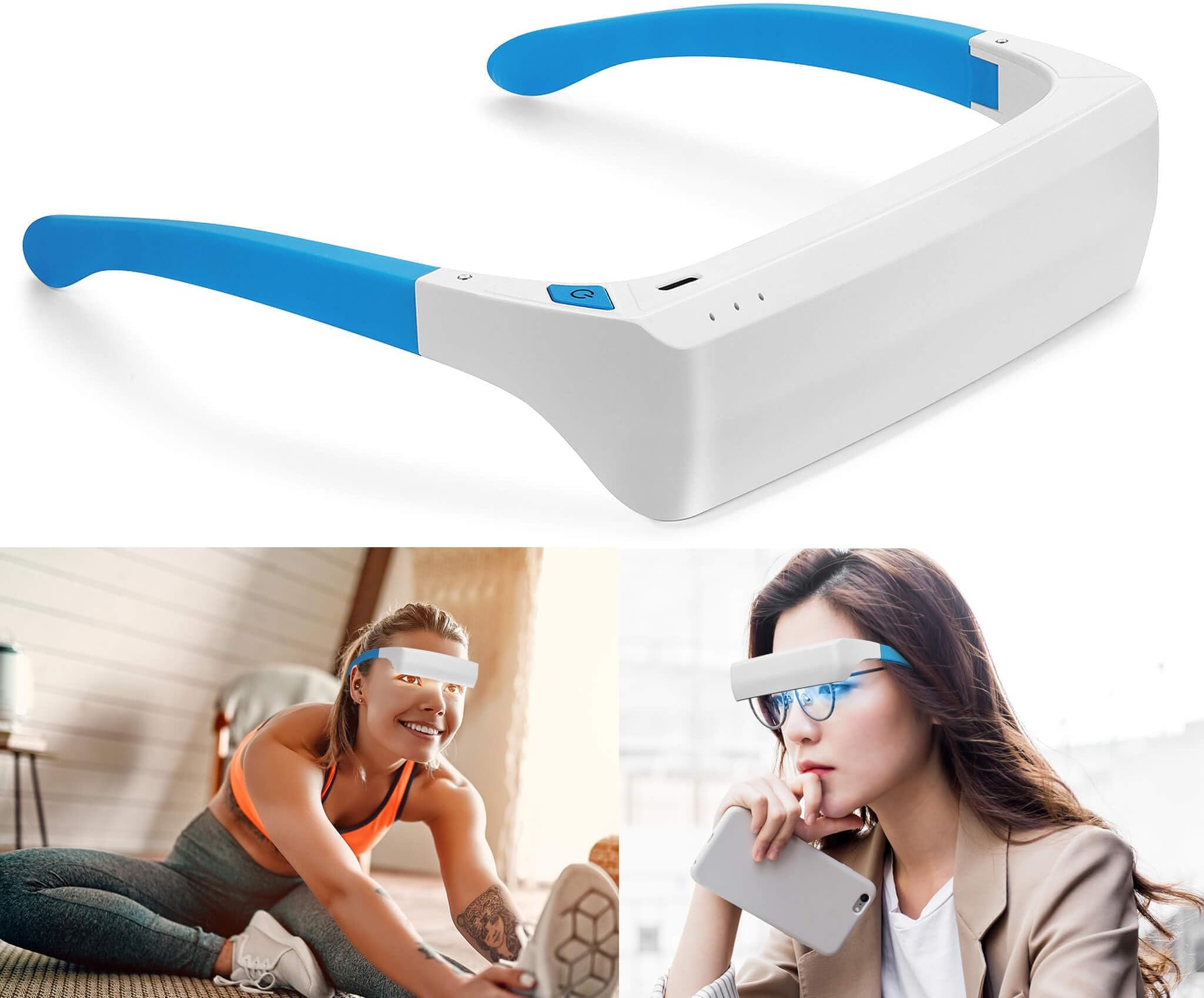 Lukirch Light Therapy Glasses, Portable & Wearable UV-Free Blue White (2 in 1) LED Light Therapy Lamp, Natural Relief for Good Sleep, Happy Mood, Boost Energy and Jet Lag (Glasses-Pro)
