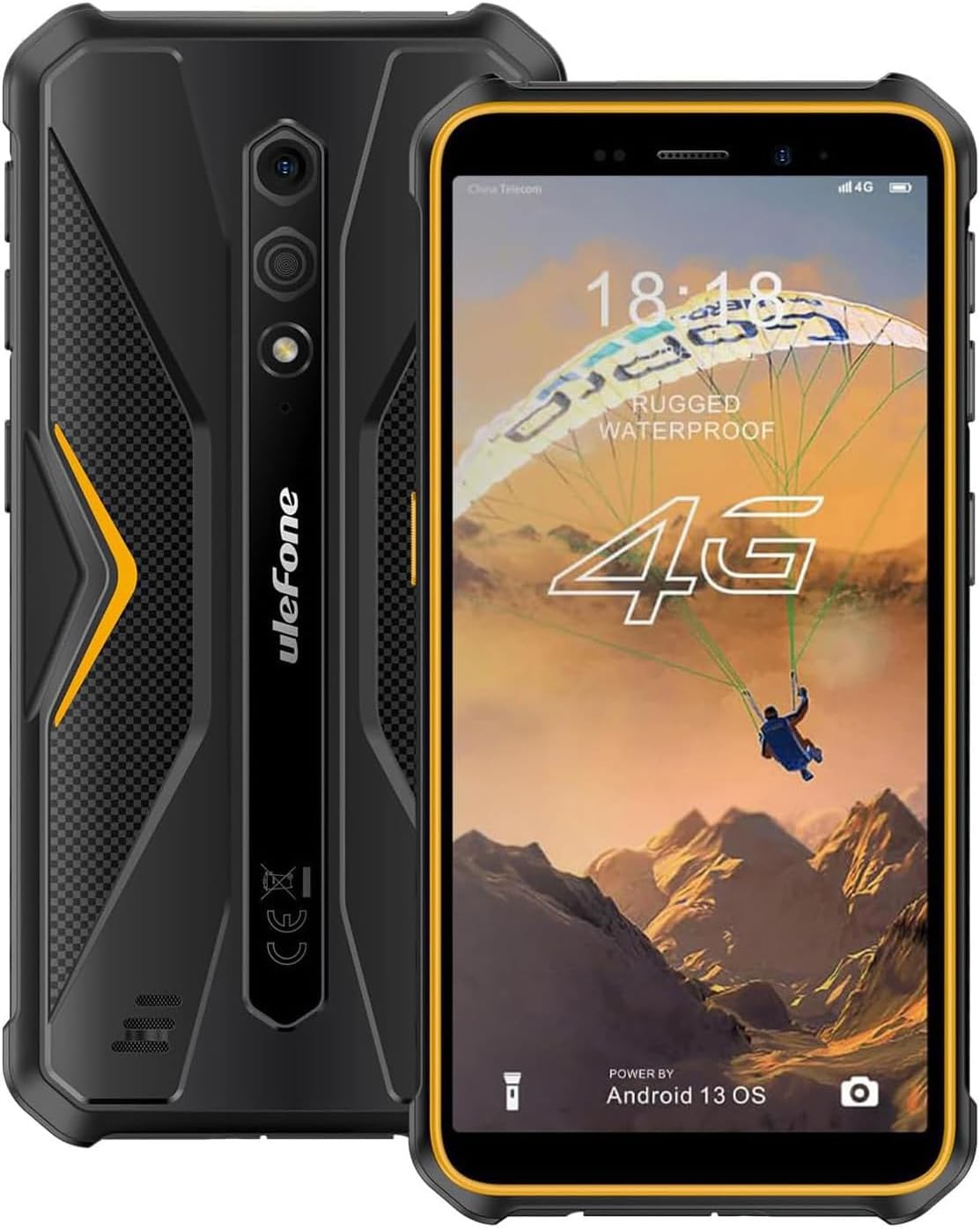 Armor X12 Rugged Smartphone, IP68/IP69K Waterproof Outdoor Phone, Android 13 Unlocked, 6GB RAM 32GB ROM, 5.45" Tough Display, 3-Card Slot 4G SIM Free Mobile Phones 13MP Camera NFC Orange