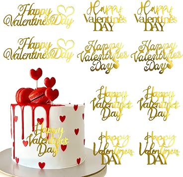 10 Pcs Gold Acrylic Mirror Cake Toppers Valentines Day Love Heart Side Cake Decor for Party Dessert DIY Supplies