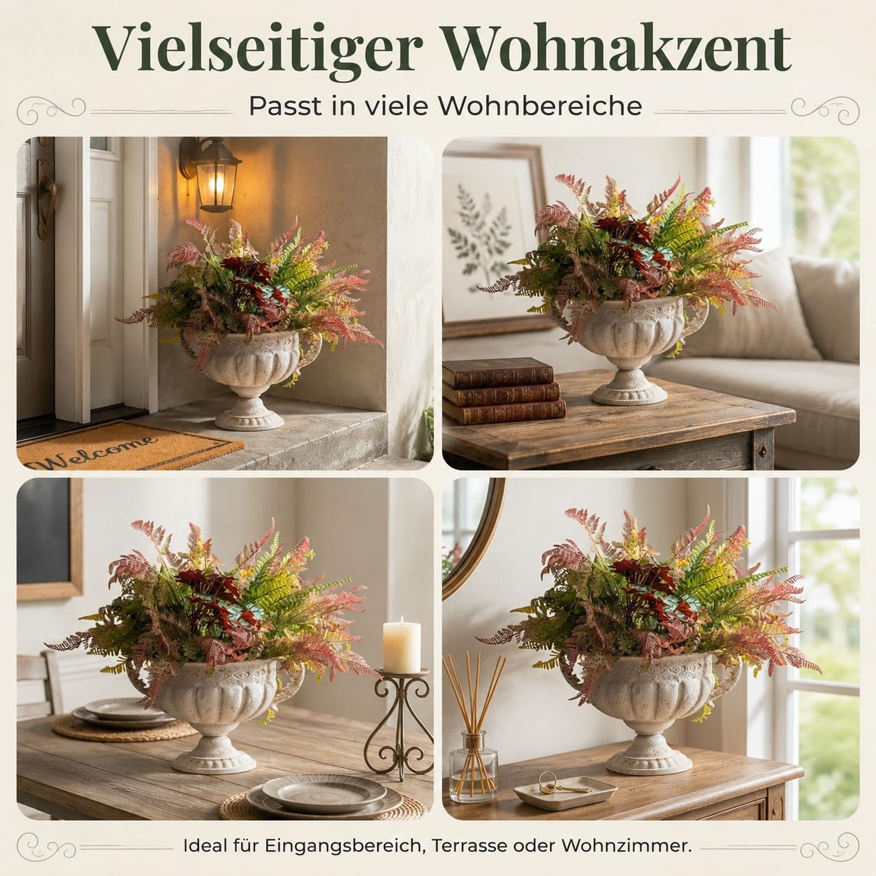 Vintage Pflanzurne aus Eisen, Weiß, 34,5 × 21,6 cm, Steinoptik