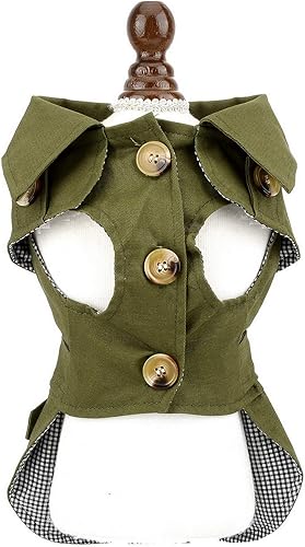 Miniatura 6 de Gabardina para mascotas para perros pequeños, niñas y niños, chaqueta occidental a la moda resistente al viento, ropa de abrigo con cinturón, ropa