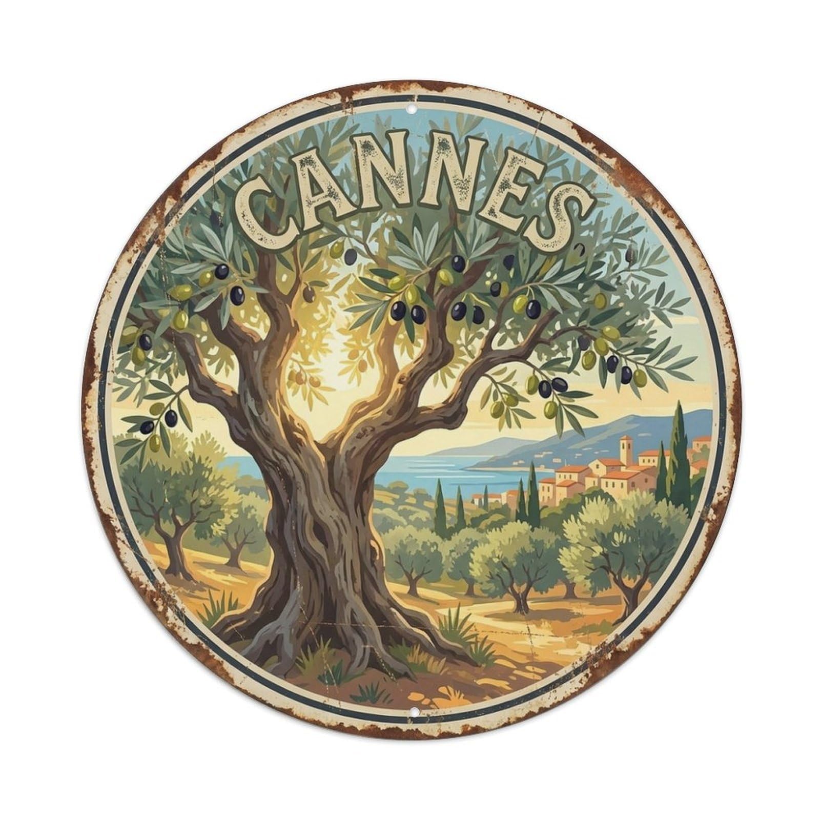Cannes Olive Tree Mediterranean Travel Vintage Metal Tin Sign