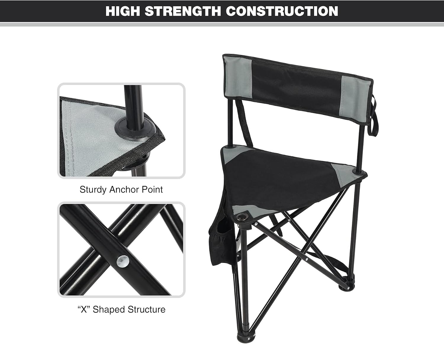 REDCAMP 2-Pack Tripod Chairs Folding, Lightweight Portable Tripod Seat Stool with Back, Small Camping Chairs for Adults Outdoor Backpacking, Black