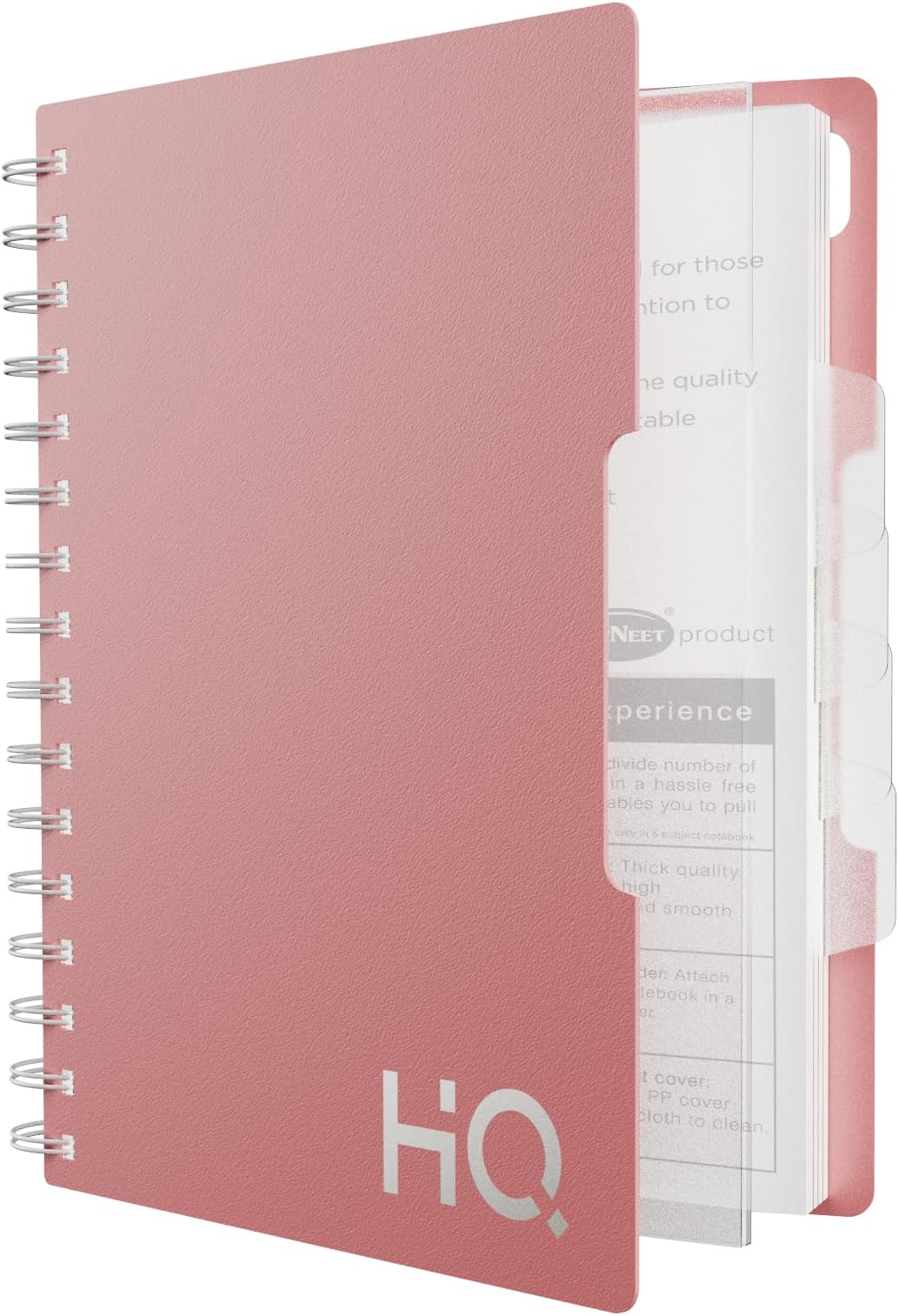 Five Subject Spiral Wiro Notebook | A5 Size (14.8cm x 21cm) | Single Line | 300 Pages | Salmon Pink