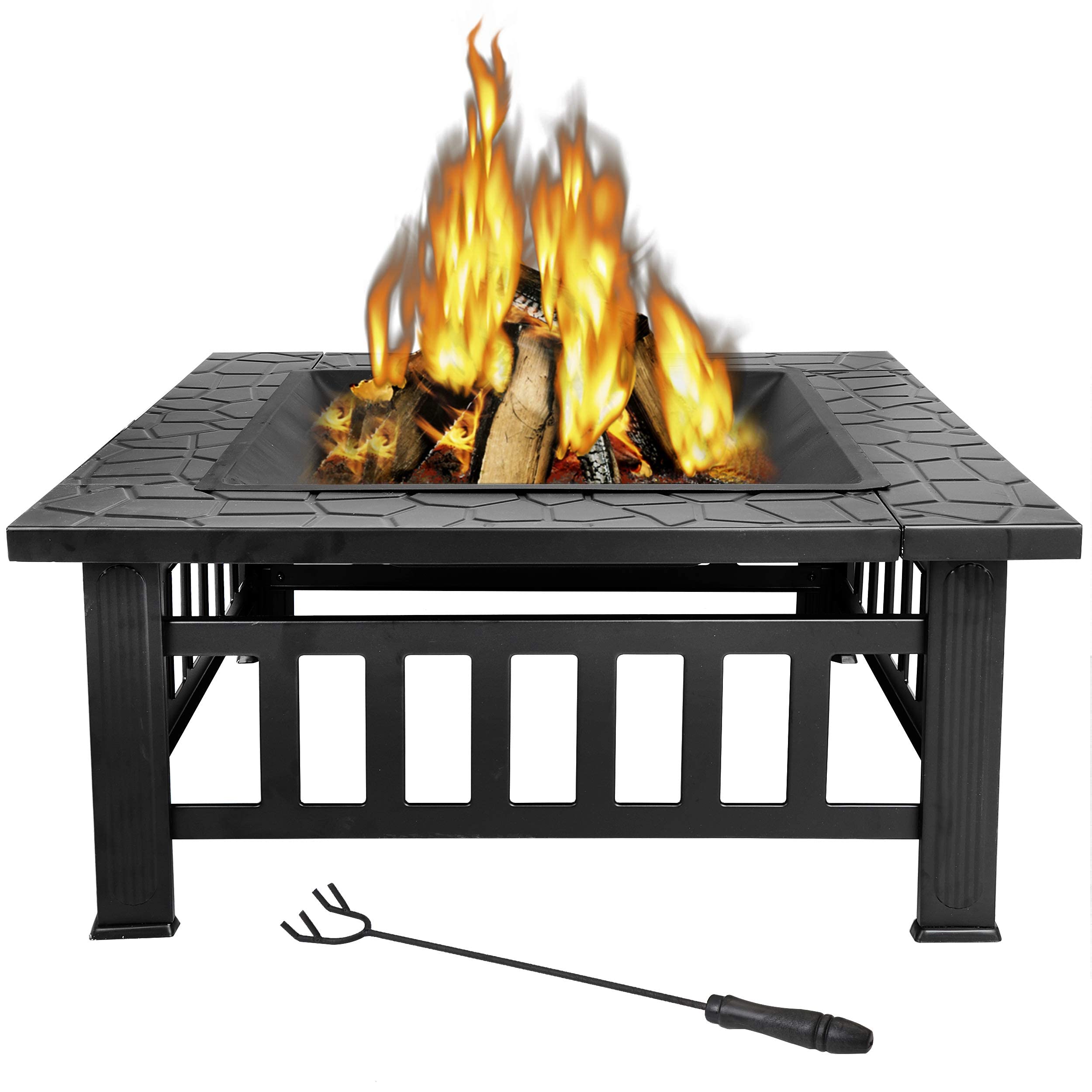 Amazon.com : F2C 32 inch Outdoor Fire Pit Square Fireplace Metal Wood  Burning Stove w/Waterproof Cover Poker, Patio Backyard Travel Camping BBQ Wood  Burning : Patio, Lawn u0026 Garden
