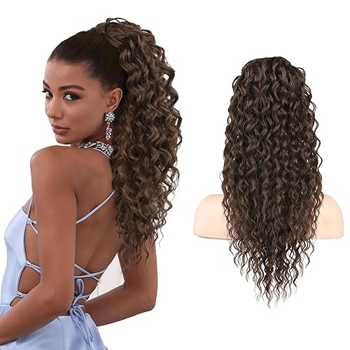 Miniatura 12 de SEIKEA Extensión de cola de caballo, PT005 Isabella 66 cm de largo, rizada, con resalte bohemio, de múltiples capas, ligera y esponjosa, con cordón