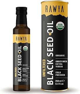 Aceite de semilla negra, orgánico, 8.4 onzas líquidas, RAWYA, prensado en frío, botella de vidrio, aceite de nigella sativa, sin OMG, aceite de semilla de comino negro, Kalonji, Nigella