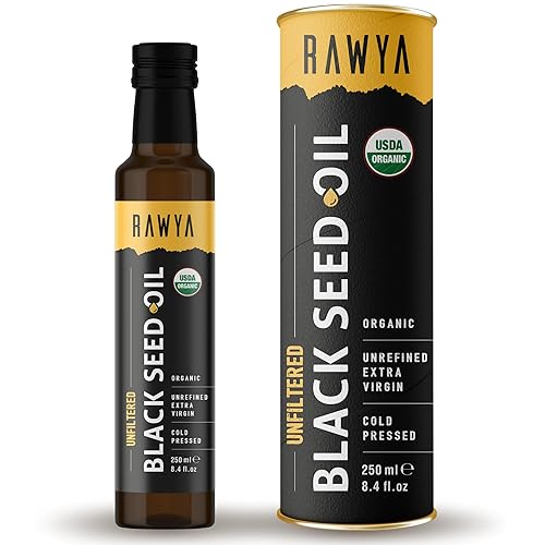 RAWYA Aceite de semilla negra, sin filtrar, espectro completo, 8.4 onzas líquidas, orgánico prensado en frío, Nigella Sativa - USDA Organic