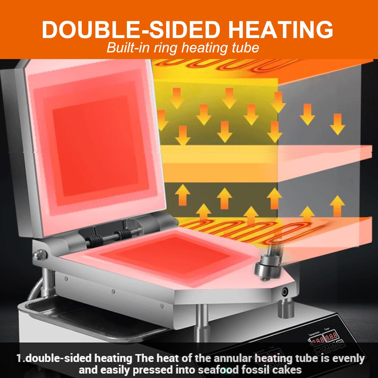 Máquina eléctrica para hacer tortitas de marisco con calor regulable, prensa de cocción de doble cara para uso comercial.