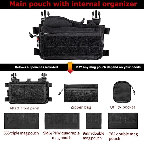 Miniatura 10 de BOMTURN Chest Rig Tactical Chest Rig 1000D Molle Micro Chest Rigs Chaleco modular desmontable ajustable con bolsa Mag
