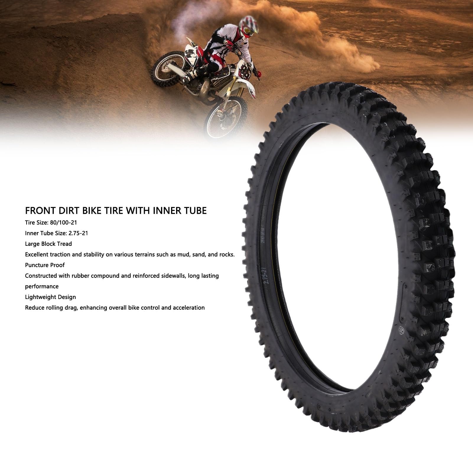 Ausla Przednia Opona Rowerowa z rurką wewnętrzną, 80/15-21 z 2,75-21 Wymiana Rurki do Drogi Bike Motocross Enduro