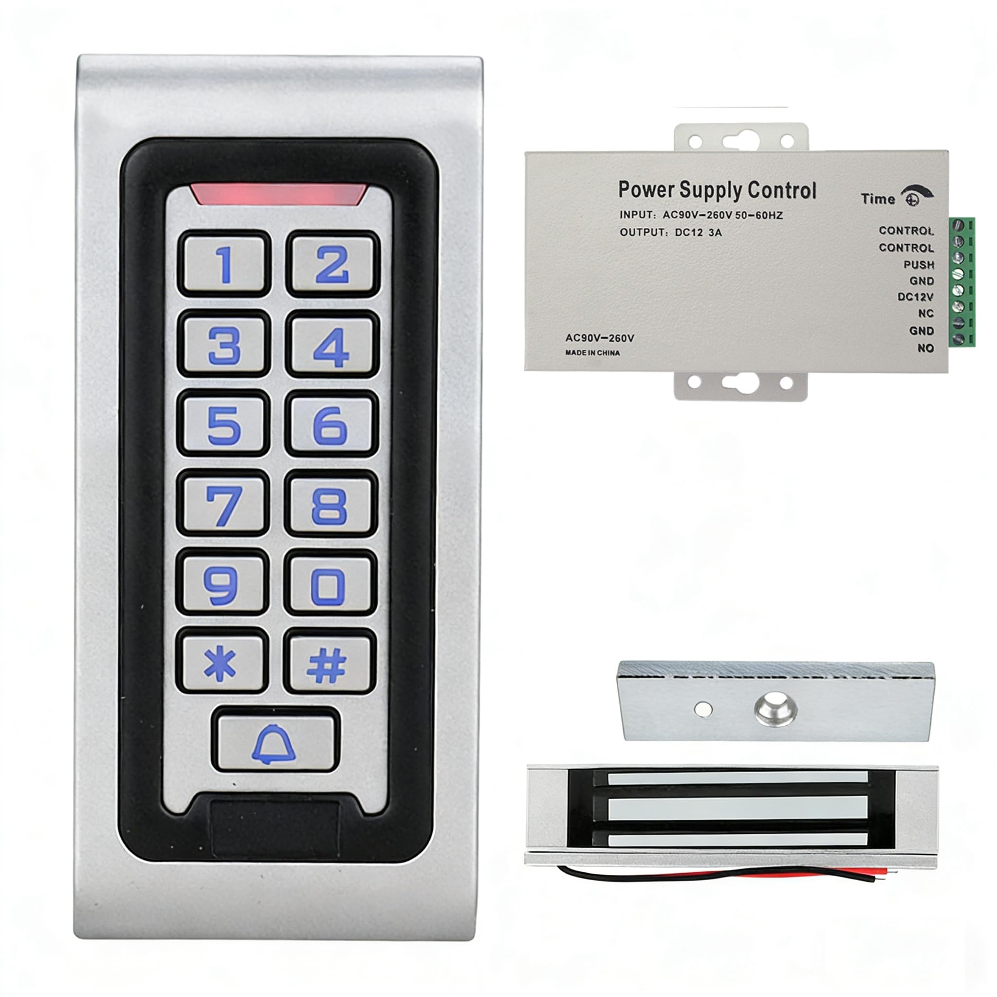 ReaIOKbii 125KHz RFID Access Control System Core Hardware Set: IP68 Waterproof, Metal Keypad, 180kg Magnetic Lock & Power Supply,Can be Installed Outdoors (Exit Button/Key Fobs NOT Included)
