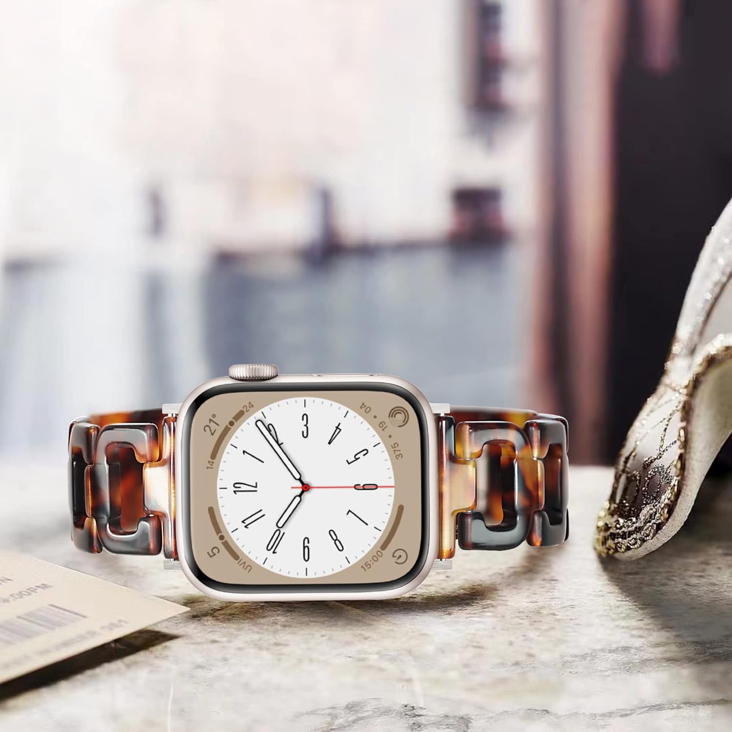 Light Apple Watch Band -D-shaped Resin iWatch Band Starlight Compatible with Stainless Steel Buckle for Apple Watch Ultra 2 1 Series 11 SE 10 9 8 7 6 5 4 3 2 1(Tortoise Stone, 49mm/46mm/45mm/44mm/42mm) - Image 4