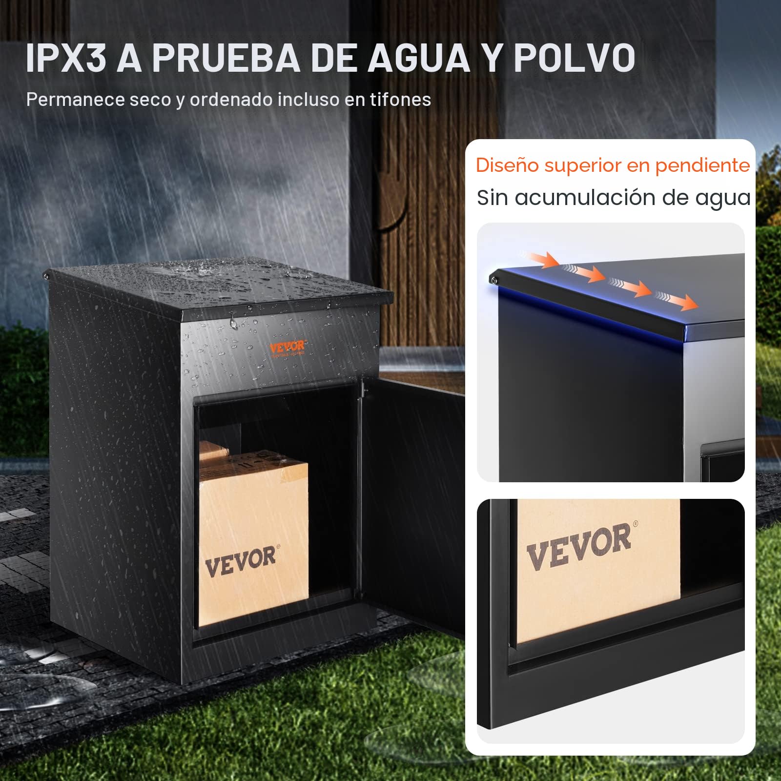 VEVOR Buzón para Paquetes 44x35x58,3 cm Buzón de Acero Galvanizado con Cerradura de Código Deflector Antirrobo Desmontable para Montaje en Pared Impermeable IPX3 Depósito de Paquetes para Hogar Porche