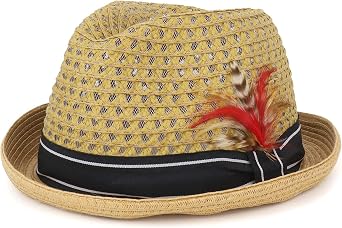 Armycrew Cool Lightweight Paper Straw Fedora Hat with Feather and Ribbon Band