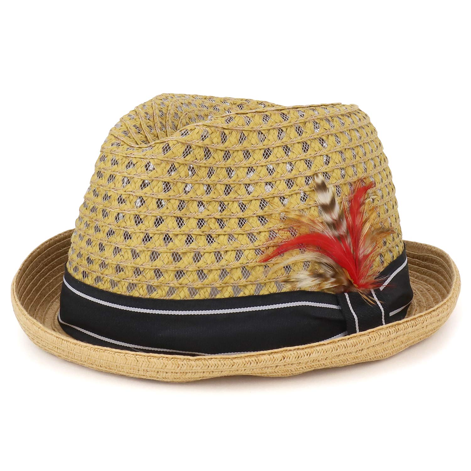 Armycrew Cool Lightweight Paper Straw Fedora Hat with Feather and Ribbon Band