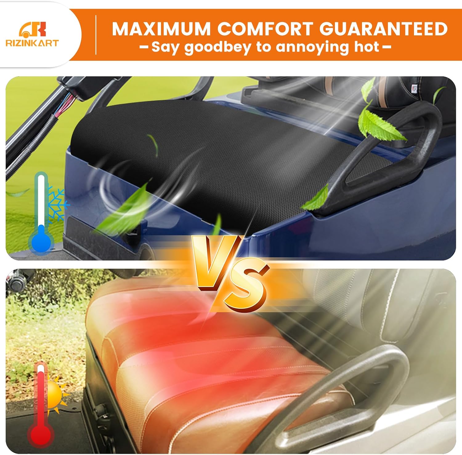 Golf Cart Front Seat Covers Set Fit for EZGO TXT/RXV, Club Car DS/Precedent, Yamaha G29/ Drive 2 OEM Ordinary Front Seat Cushion,Stretch Polyester Mesh Black Seat Cover-Breathable ,Quick-Dry&Durable