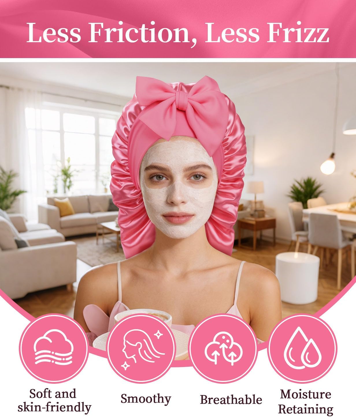 Silk Bonnet for Women, Satin Bonnet for Sleeping, Long Sleep Cap with Elastic Tie Band for Curly Hair