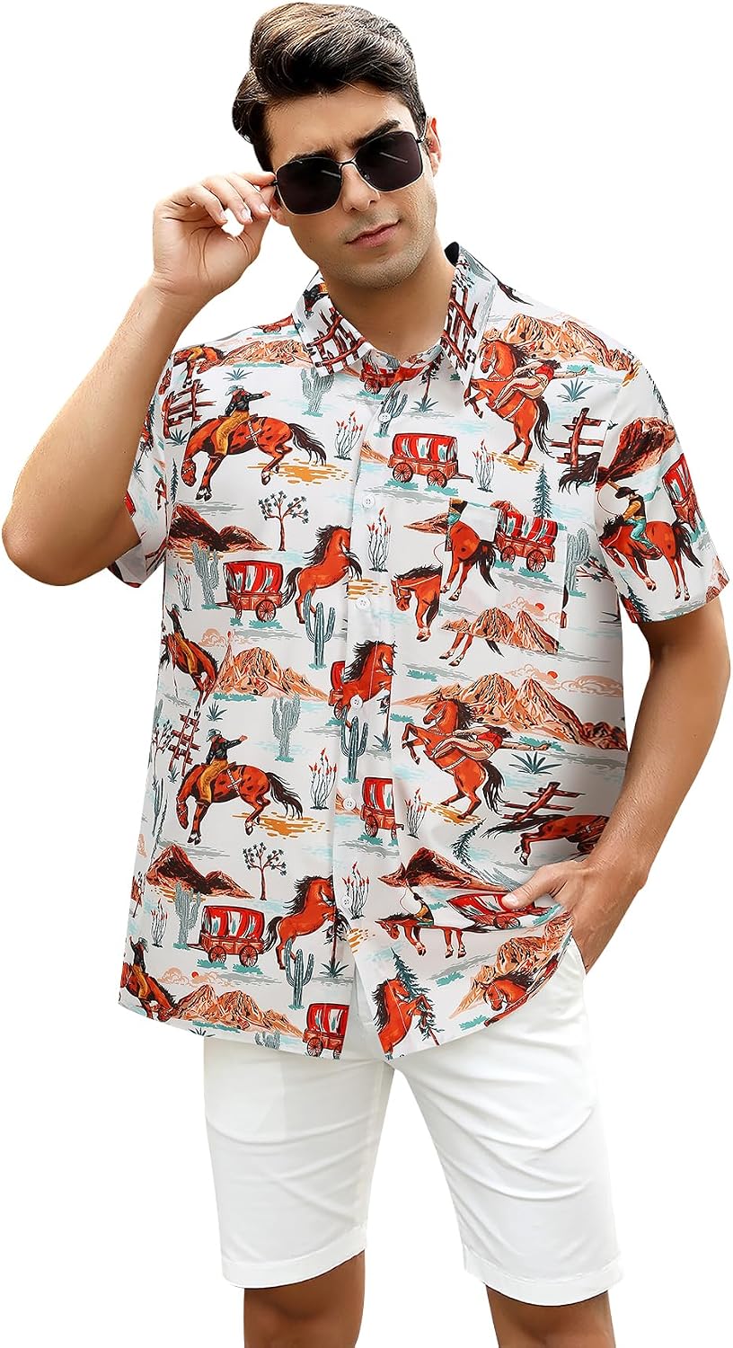 Western Shirts for Men Short Sleeve Cowboy Button Up Shirt Vintage Western Print Casual Shirt image 5