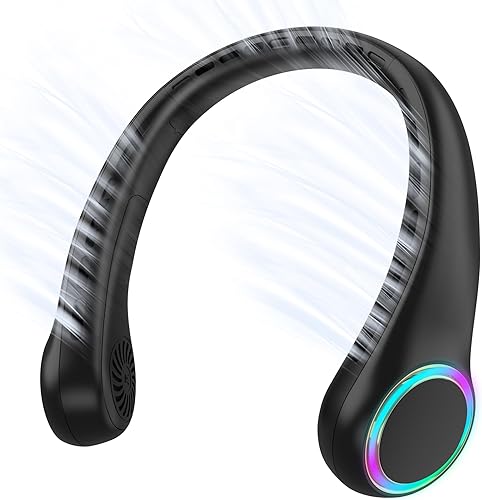 Ventilador de cuello, ventilador portátil con vida útil de 5 a 17 horas, ventilador de cuello de 4000 mAh con 3 velocidades ajustables y 64 luces