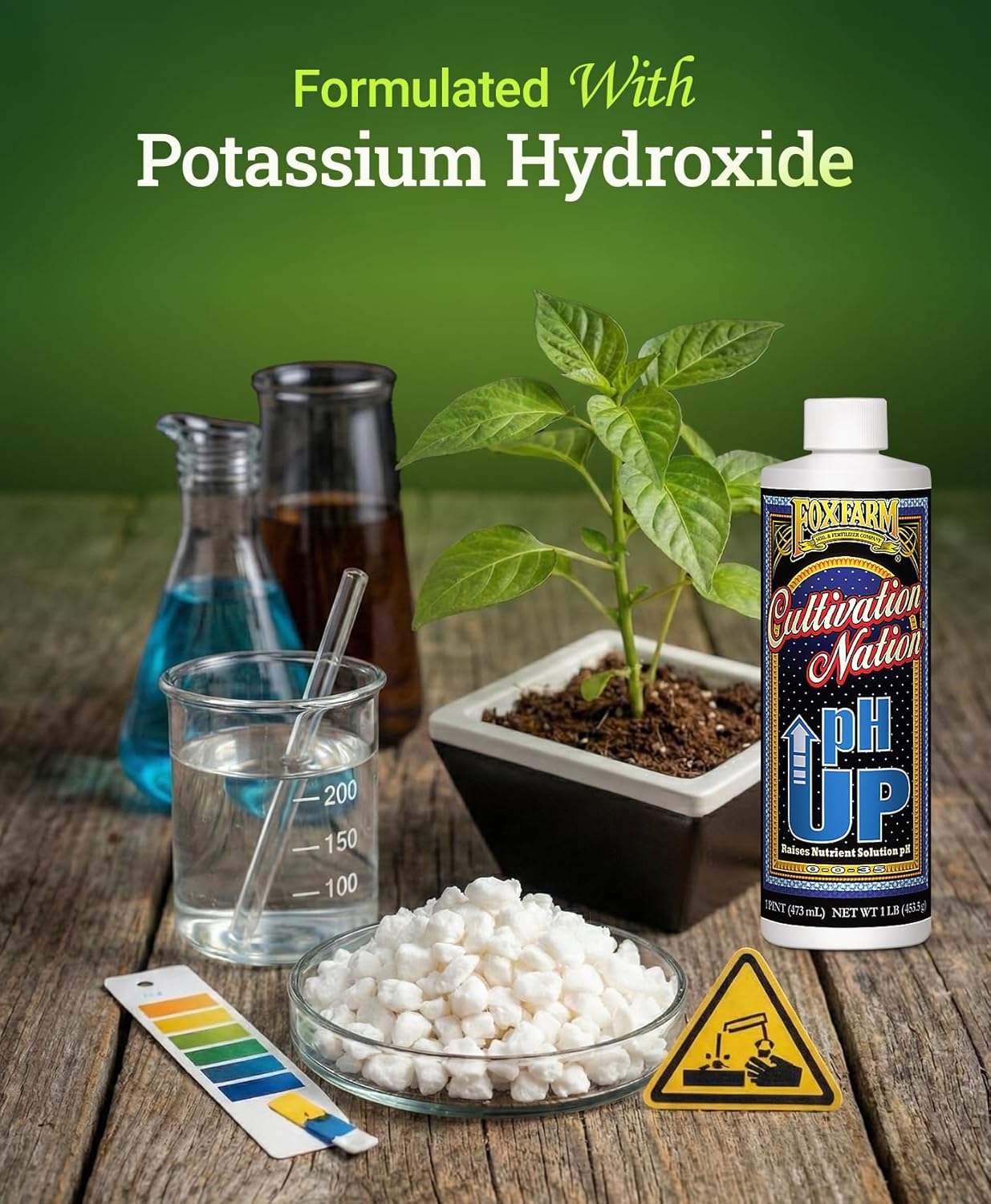 FoxFarm Cultivation Nation pH UP for Plants’ Nutrient Solutions - Formulated with Potassium Hydroxide for Adjustment - Ideal for Soil & Hydroponics, Raises pH Levels of Nutrient Solution - 1 Pint