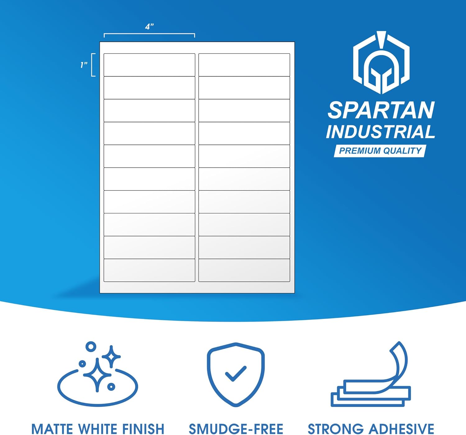 4" X 1" Matte White Printable Labels Compatible with Inkjet and Laser Printers - 250 Sheets, 5000 Total Paper Stickers for Addresses, Mailing, and Barcodes - Spartan Industrial Template R017 - Image 2