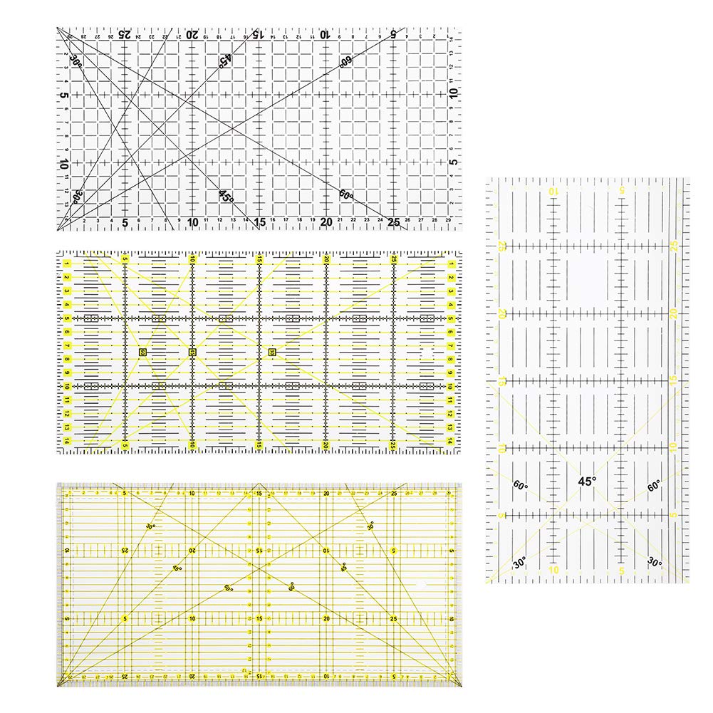 Regla de costura bicolor de 4 piezas, herramienta de medición para costura con líneas de cuadrícula, regla de plástico transparente para manualidades DIY, puntos de dibujo en